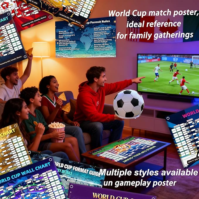TOKLYUIE World Cup Schedule Poster 2026 Double-Sided Tear-Resistant Printing Team Info Chart Soccer Tournament Wall Chart Gift for Fans