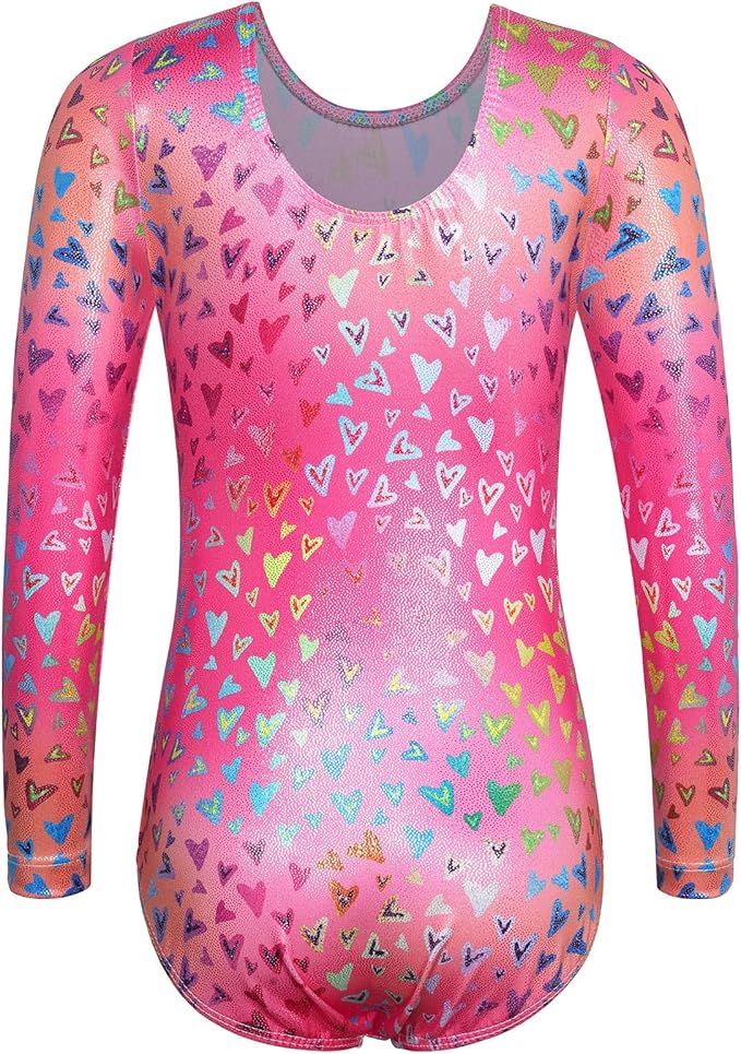 BAOHULU Leotards for Girls Gymnastics Long Sleeve Embroidery Shiny Black Diamond Dance Clothes