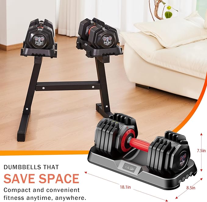 25/55LB Adjustable Dumbbell Set,10 in 1 Free Weights Dumbbell with Anti-Slip Texture Handle,1 Sec Speed Adjustment Men/Women Gym and Home Strength Training Equipment.