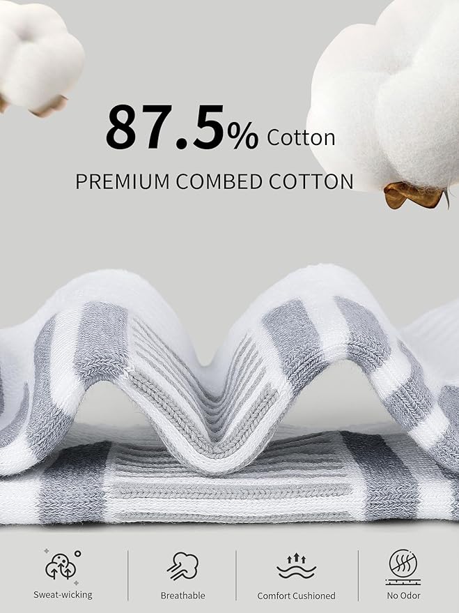 Airacker Athletic Running Ankle Cotton Socks, Low Cut Cushioned functional Anti-Blister Tab Sports Socks for Men Women 6pairs