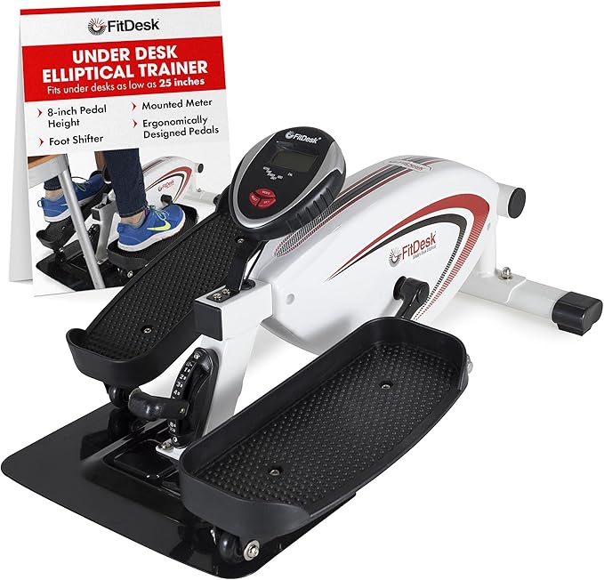 FitDesk Under Desk Bike Exercise Machine, Compact Magnetic Pedal Exerciser, Mini Elliptical, Quiet Seated Cardio Trainer for Home Office Workouts, Adjustable Resistance Bike for Desk Fitness