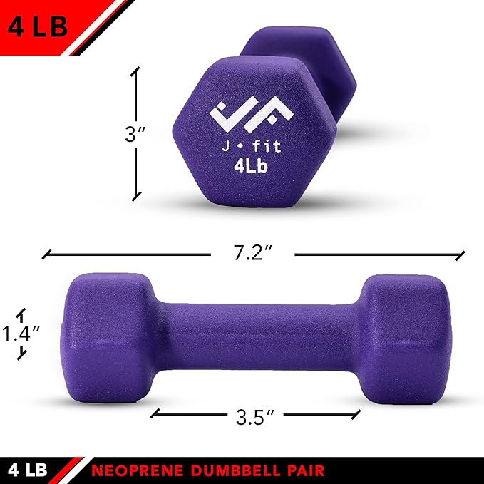 JFIT Dumbbell Pairs or Sets – Neoprene & Vinyl Coated Hand Weights for Home Gym, Strength Training, Aerobics, Cardio Exercise and Fitness