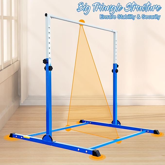 MARFULA Gymnastic Bar with 4 ft Inner Width 5 ft Adjust Height for Kids Kip Bar with 350 lbs Gymnastic Training Equipment for Kids 3-15 Years Home and Club Use