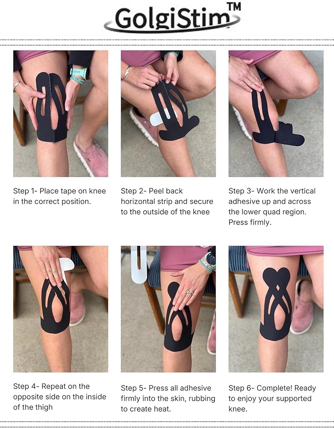 20 Pack Precut Kinesiology Tape - Black Athletic Tape, Waterproof Elastic Sports Tape, Latex Free Breathable Muscle & Joint Support for Running, Sports & Recovery by GolgiStim