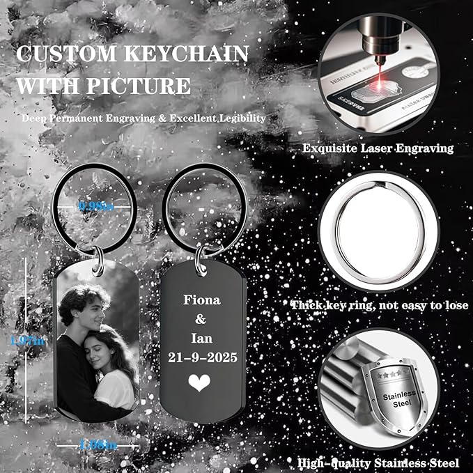 Hiyong Personalized Keychain Custom Photo Keyring Customized Gifts for Men Custom Keychain with Your Photo Logo or Text