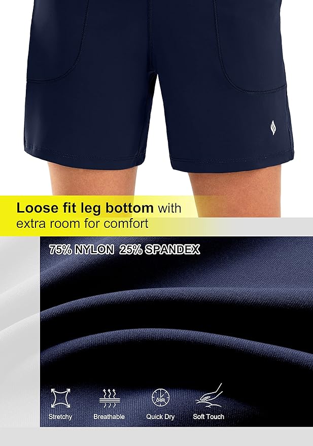 SANTINY Women's 6'' Athletic Long Shorts with 4 Pockets High Waisted Bermuda Shorts for Women Walking Running Casual