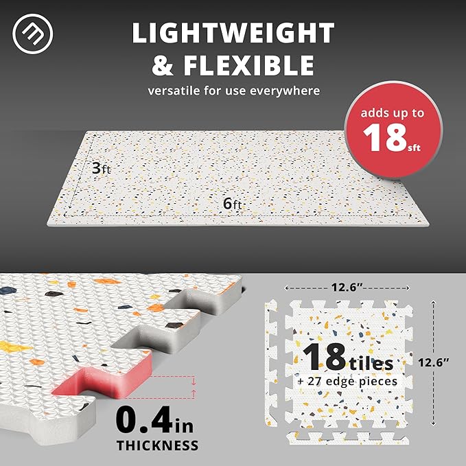 bemaxx Gym Mats Set - 18 pcs EVA Interlocking Foam Floor Tiles (12.6"x12.6"x0.4") 18sqft Protective Gym Flooring Sports Home Workout Exercise Mats Puzzle Garage Fitness Play-Room Garage Pool Treadmill