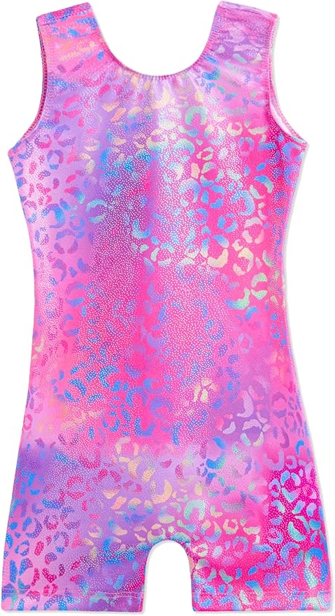 Domusgo Gymnastics Leotards for Girls Sparkly One-Piece Pro Kids Unitard Biketards with Shorts