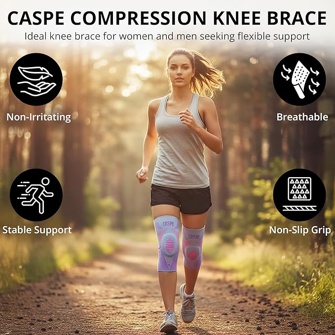 Caspe 2 Pack Compression Knee Brace for Women & Men – Pain Relief Support with Patella Gel Pads & Side Stabilizers – Knee Sleeve for Running, Workout & Arthritis (Pink, Medium)