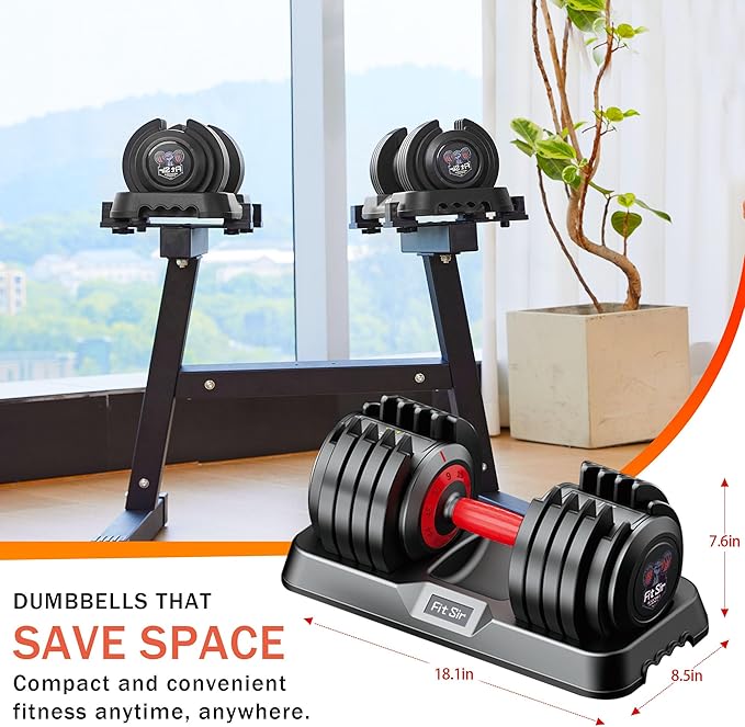 25/55LB Adjustable Dumbbell Set,10 in 1 Free Weights Dumbbell with Anti-Slip Texture Handle,1 Sec Speed Adjustment Men/Women Gym and Home Strength Training Equipment.
