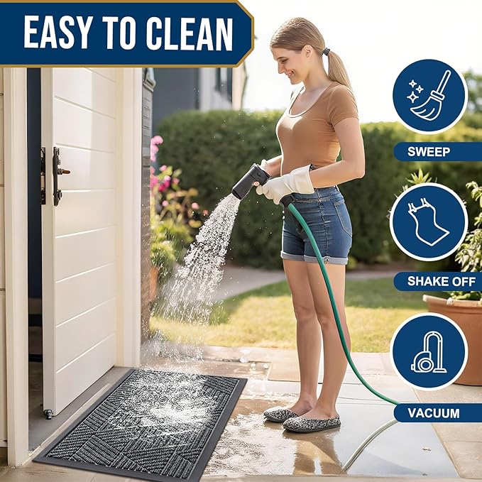 Smiry Front Door Mat Outside Entrance, Heavy Duty Sturdy Natural Rubber Doormat, Trap Dirt and Moisture, Easy Clean Low Profile Mats for Indoor Outdoor Entry, Irregular Triangle (59x35, Grey)