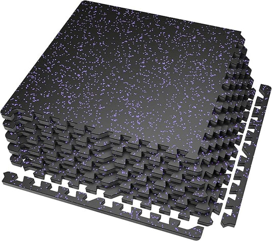 SUPERJARE 0.56'' Thick 6 Pcs 24 Sq Ft Rubber Top Exercise Equipment Mats, High Density EVA Foam Mats with Rubber Top, Interlocking Gym Flooring for Home Gym, Protective Workout Mat, Black/Purple