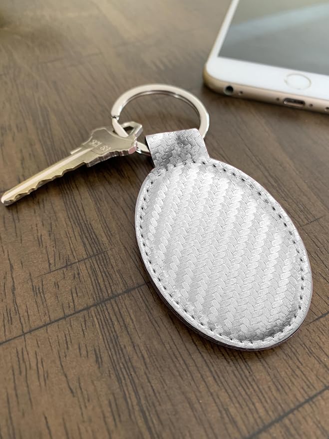 LaserGram Oval Keychain, Quad, Personalized Engraving Included (Carbon Fiber Silver)