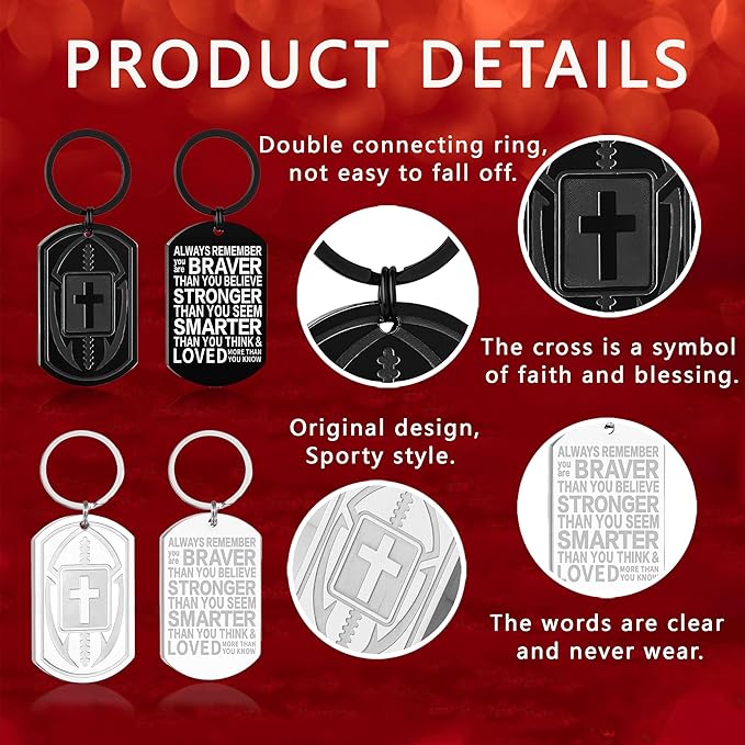 Stocking Stuffers- Football/Baseball/Soccer/Basketball Keychain for Men Baptism Confirmation Mens Gifts