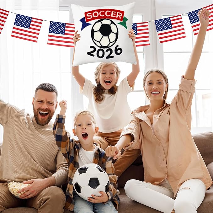 18x18 Inches Decorative Pillow Covers 1pc for World Soccer 2026 Fans, Soccer Ball Embroidered Throw Pillows Cases for Couch Bed Room, Game Day Home Decor Pillows Covers Gifts for Women Men