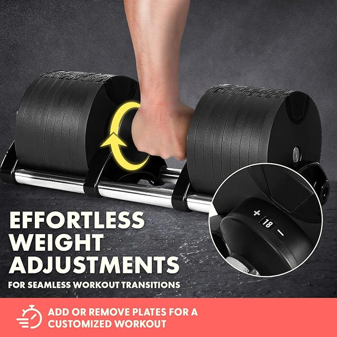 SQUATZ Adjustable Dumbbell Set, Pair of 70LB Anti-Slip Metal Handle, Replace 9 Dumbbells with 1, Quick Change Weight Adjustments with Twist Lock Technology, for Full Body Workout, Fitness and Weightlifting