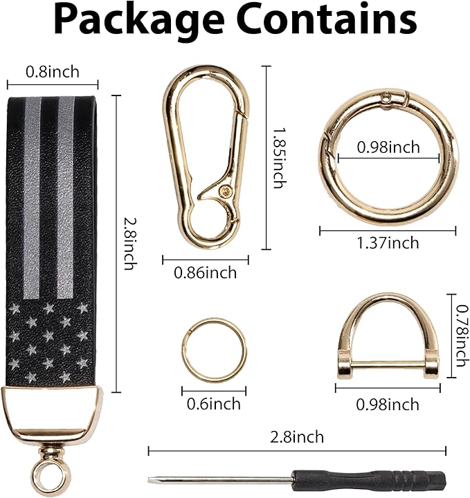 Car Key Chain, Leather Cars Keychains for Men, American Usa Flag Key Chains with Anti-Lost D-Ring Men Car Accessories