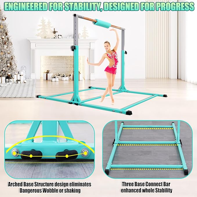 Foldable Gymnastic Bar for Kids Ages 3-20,5FT/6FT Horizontal Bar Base Length,Height Adjustable Kids Training Bar for Gymnastics,Gymnastics Equipment for Home Clubs