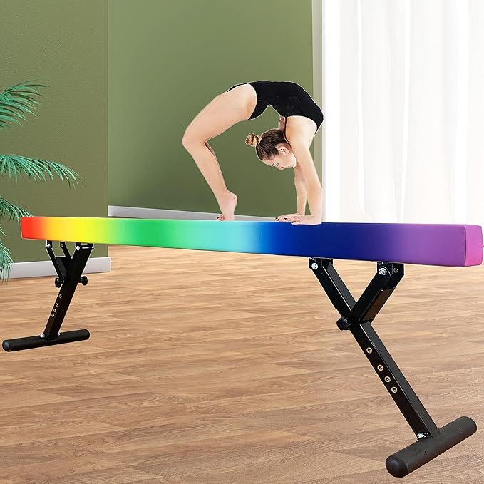 Adjustable Balance Beam for Kids, 8FT Gymnastics Beam with Anti-Slip Legs, High and Low Floor Beam for All Gymnastics Levels, Professional Gymnastic Equipment for Home, Gym Center
