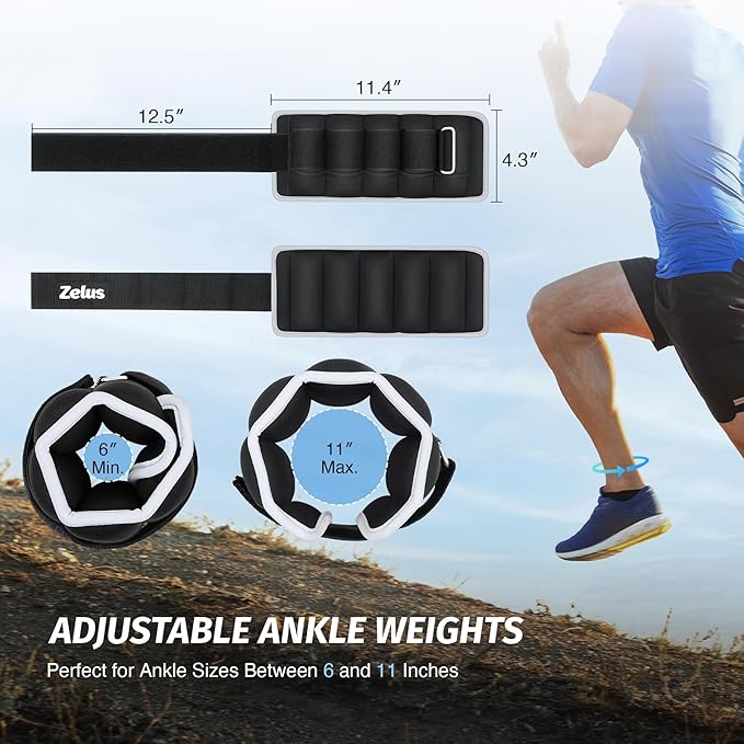 ZELUS 1 Pair Adjustable Ankle Weights, 2 4 6 8 10 lb Modularized Leg Weight Straps for Women Men, Weighted Ankle Weight Set with Removable Sandbags, 1-5 lb per Ankle Strap for Gym Yoga Jogging Walking