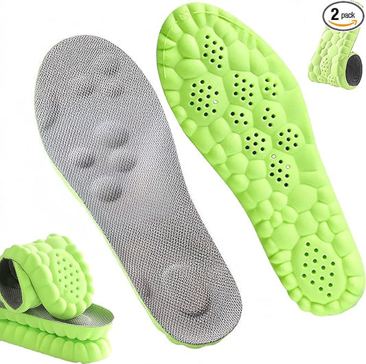 4D Cloud Insoles for Men Women, Memory Foam Boot Insoles, Comfortable and Breathable Massage Cushion Shoe Inserts with Arch Support, Trim to Fit All Shoe Types(1Pair-Green, Men 9-10/Women 11-12)