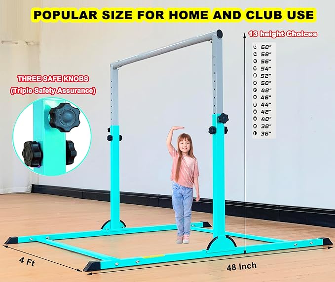 MARFULA Gymnastic Bar with 4 ft Inner Width 5 ft Adjust Height for Kids Kip Bar with 350 lbs Gymnastic Training Equipment for Kids 3-15 Years Home and Club Use