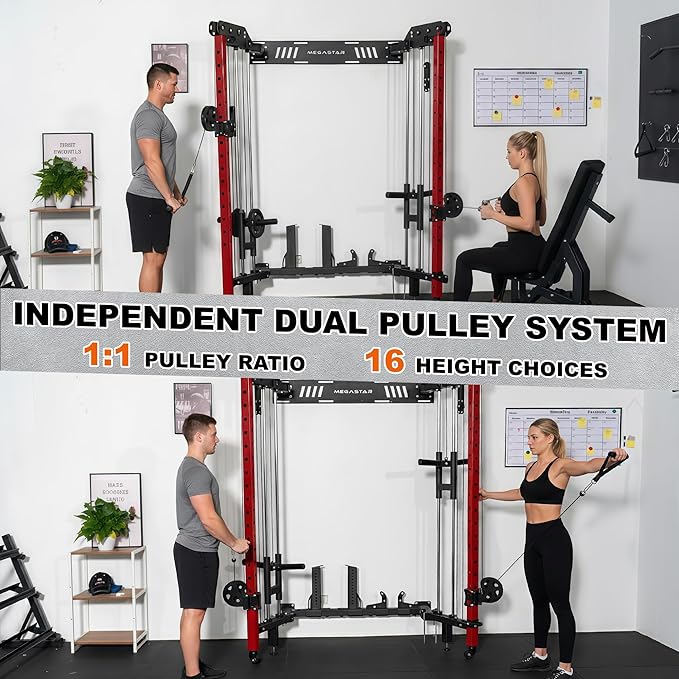 Folding Power Rack, Wall Mounted Squat Rack with Cable Pulley System, Multi-Grip Pull-Up Bar, Landmine for Home Gym, Compact Power for Small Spaces, FR67
