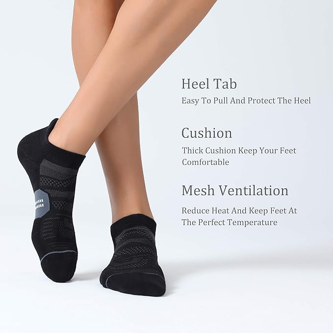 CS CELERSPORT 6 Pack Men's Running Ankle Socks with Cushion, Low Cut Athletic Tab Socks