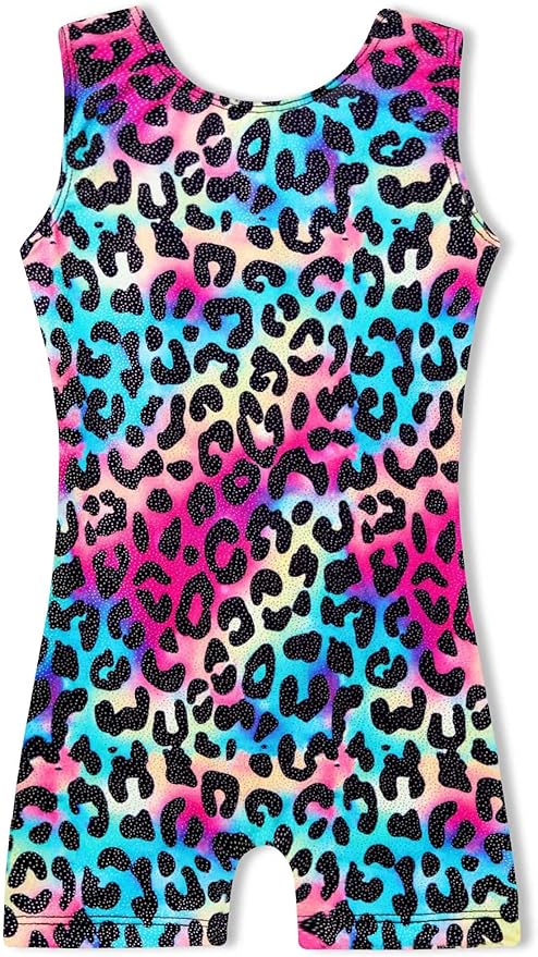 Domusgo Gymnastics Leotards for Girls Sparkly One-Piece Pro Kids Unitard Biketards with Shorts