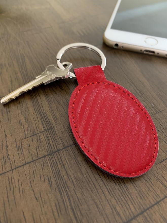 LaserGram Oval Keychain, Quad, Personalized Engraving Included (Carbon Fiber Red)
