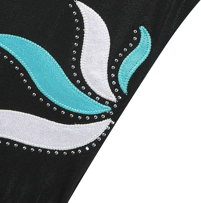 BAOHULU Leotards for Girls Gymnastics Long Sleeve Embroidery Shiny Black Diamond Dance Clothes