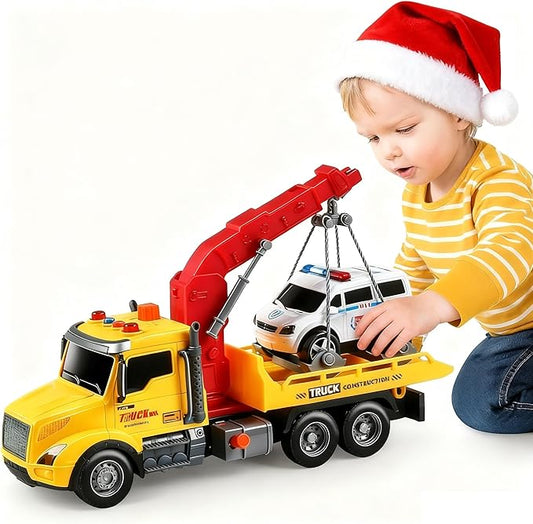 Toddler Boy Toys,Tow Truck Toy for 3 4 5 6 7 Year Old Boys,Friction‑Powered Rescue Tow Truck with Lights and Sounds,Birthday Gifts for Boys & Girls