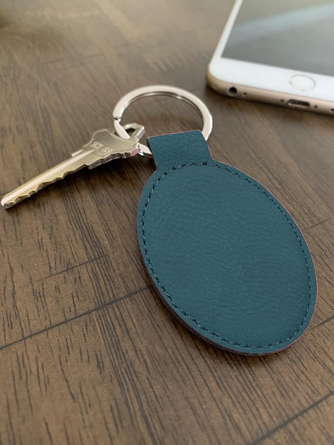 LaserGram Oval Keychain, Quad, Personalized Engraving Included (Slate Blue)