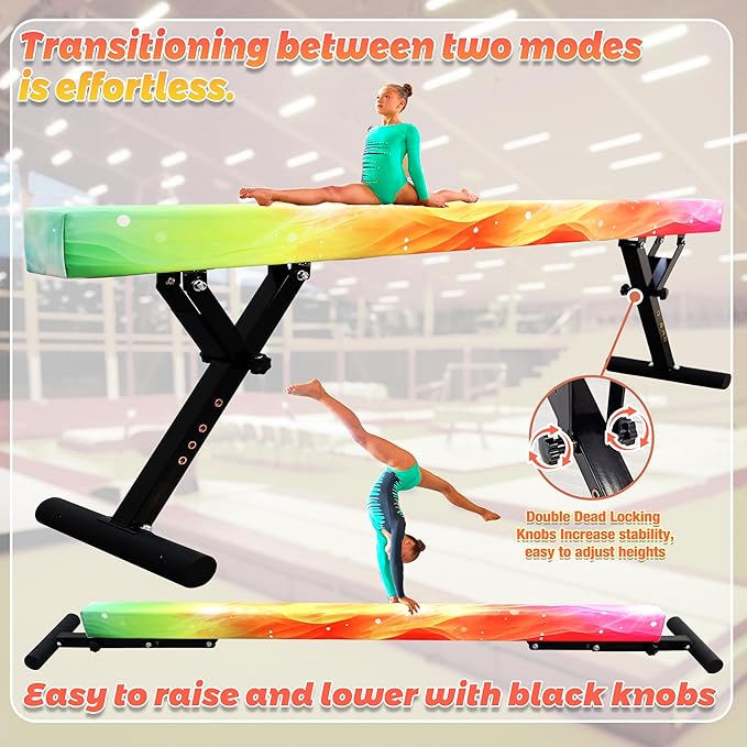PreGymnastic 8FT Balance Beam, Raised Gymnastics Beam for Kids Ages 3-12, Home Gym Equipment for Training, Adjustable Balancing Beam Indoor, Off-Ground Competition Style