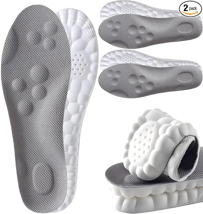 2Pairs 4D Cloud Insoles Men & Women, Memory Foam Cloud Insoles Super Soft Anti-Fatigue, Plantar Fasciitis Insole, Shock Absorption, Trim to Fit Arch Support for Foot Pain Relief and Fatigue Reduction