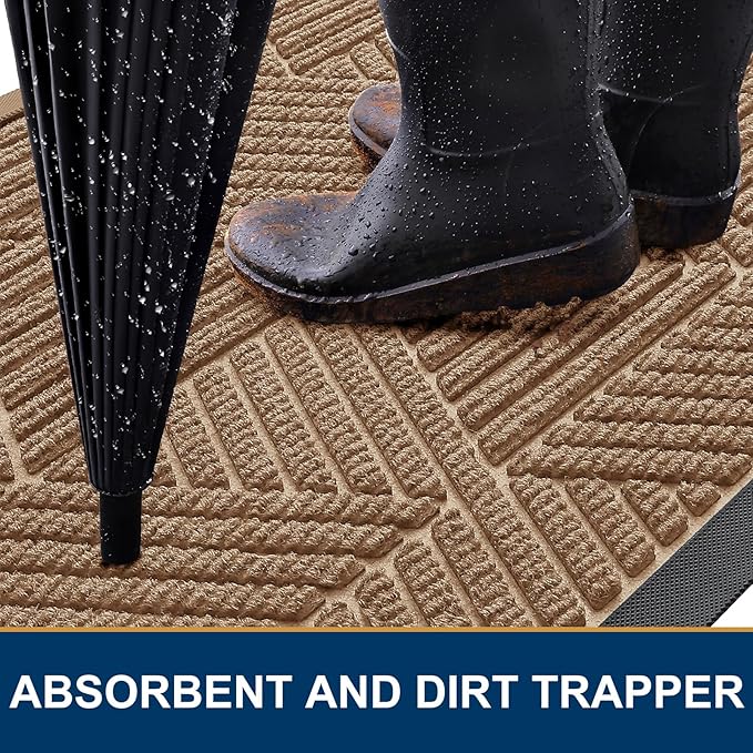 Smiry Front Door Mat Outside Entrance, Heavy Duty Sturdy Natural Rubber Doormat, Trap Dirt and Moisture, Easy Clean Low Profile Mats for Indoor Outdoor Entry, Irregular Triangle (59x35, Coffee)
