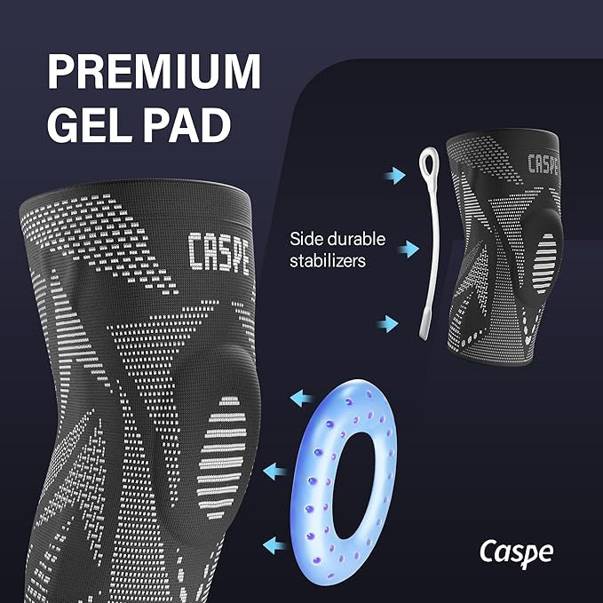 Caspe 1 Pack Compression Knee Brace for Women & Men – Pain Relief Support with Patella Gel Pads & Side Stabilizers – Knee Sleeve for Running, Workout & Arthritis (Gray, Large)