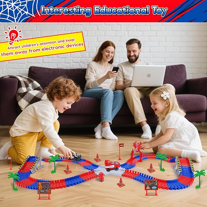 Spider Toys for Boys 4-6, 212 PCS Race Car Track for Kids Ages 4-8, Monster Truck 2+ Year Old Birthday Gift Toddler Cars Toy for 3+ Year Old Boy Girl