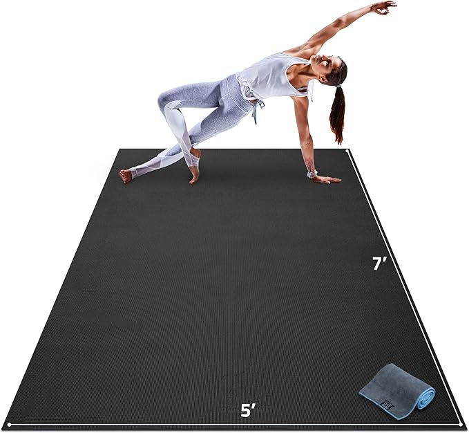 Gorilla Mats Premium Large Yoga Mat – 6x4', 7x5' (8mm) Extra Thick & Ultra Comfortable, Non-Slip Barefoot Exercise Mat – Works Great on Any Floor for Stretching, Cardio or Home Gym Workouts