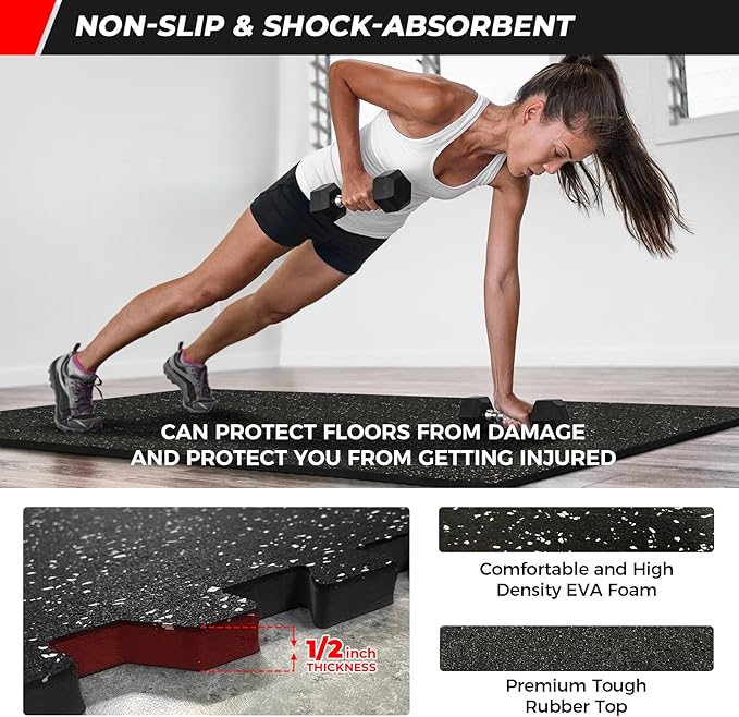 RITFIT Puzzle Exercise Mat ½ in, EVA Interlocking Foam Floor Mats, High Density Home Gym Mat for Workout Equipment Protective, 24 in x 24 in x ½ in, 24 Sq Ft - 6 Tiles