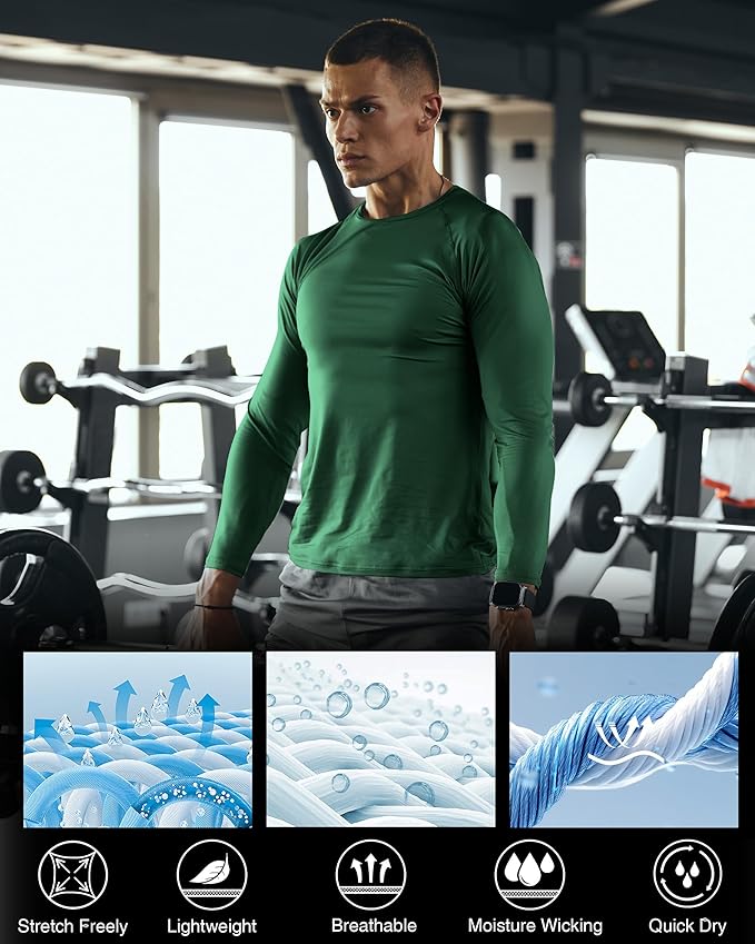 Men's Long Sleeve Compression Shirt, Quick Dry Athletic Base Layer Top, Skins Fit Football Running Workout Undershirt