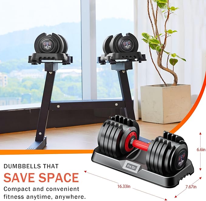25/55LB Adjustable Dumbbell Set,10 in 1 Free Weights Dumbbell with Anti-Slip Texture Handle,1 Sec Speed Adjustment Men/Women Gym and Home Strength Training Equipment.