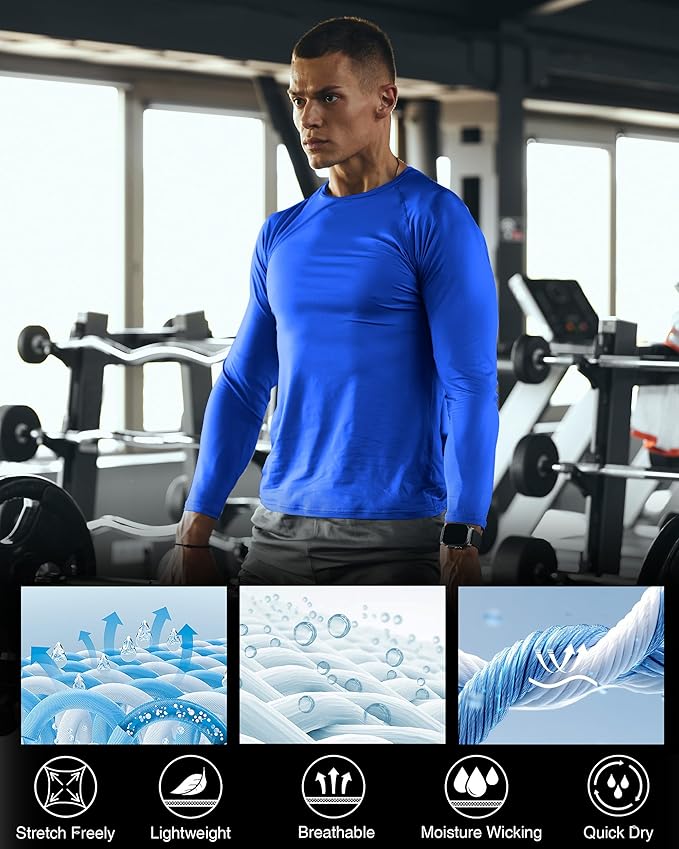 Men's Long Sleeve Compression Shirt, Quick Dry Athletic Base Layer Top, Skins Fit Football Running Workout Undershirt