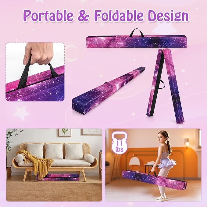 Giantex 7FT/8FT/9FT Balance Beam, Folding Gymnastics Beam w/Carry Handles, Floor Foam Gymnastics Equipment for Kids, Non Slip Rubber Base for Exercise, Practice & Professional Home Training