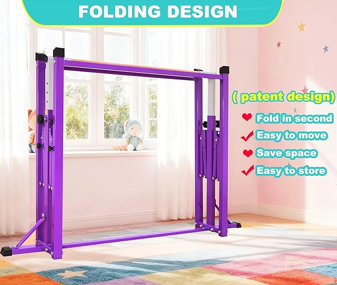 Marfula Gymnastic Bar For Kid and Teenage of 3-25, 5Ft/8 FT Base Length 4Ft Width 5Ft Adjust Height, Gymnastic Kip Bar For Gymnast, Gymnastic Training Equipment For Professional Training Home Club Use