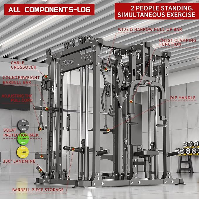 Smith Machine, Multi-Purpose Strength Power Cage with Cable Crossover System and More Training Accessories,Squat Rack Power Rack，Suitable for Home Gyms