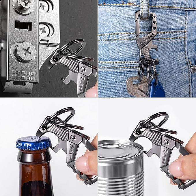 Heavy duty metal keychains, Carabiner Clip Keychain with Bottle Opener, 3 Key Rings for Car Keys, Family Present for Men and Women(Black-2pcs)