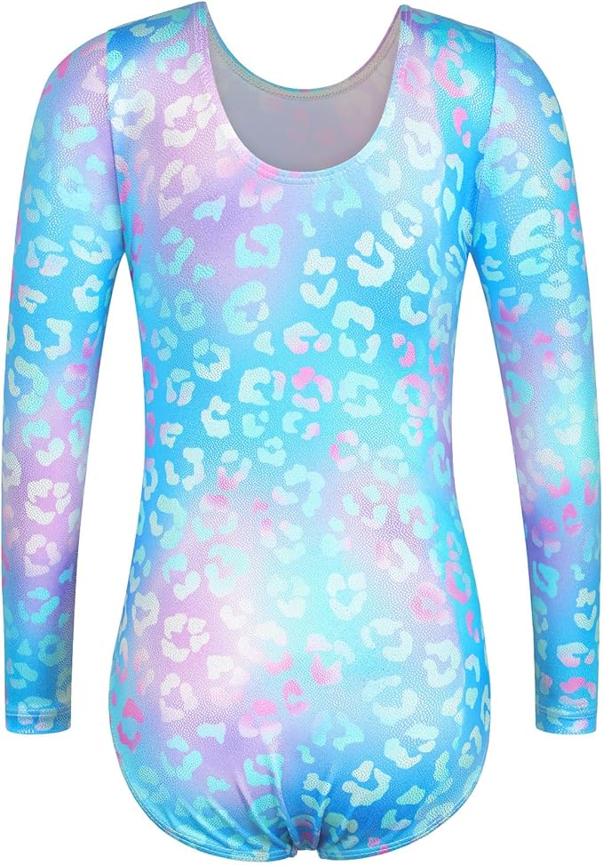 BAOHULU Leotards for Girls Gymnastics Long Sleeve Embroidery Shiny Black Diamond Dance Clothes