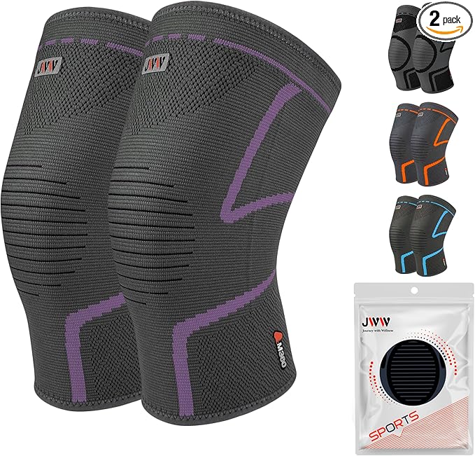 Knee Compression Sleeve, 2 Pack Knee Brace for Women Men Knee Pain Relief, Running Knee Support, Knee Braces for Meniscus Tear ACL Arthritis Recovery, Rodilleras para Gym Fitness (Purple, XL)