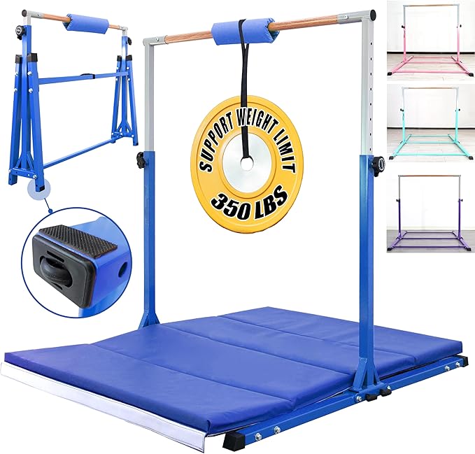 Foldable Gymnastic Bar for Kids Ages 3-20,5FT/6FT Horizontal Bar Base Length,Height Adjustable Kids Training Bar for Gymnastics,Gymnastics Equipment for Home Clubs